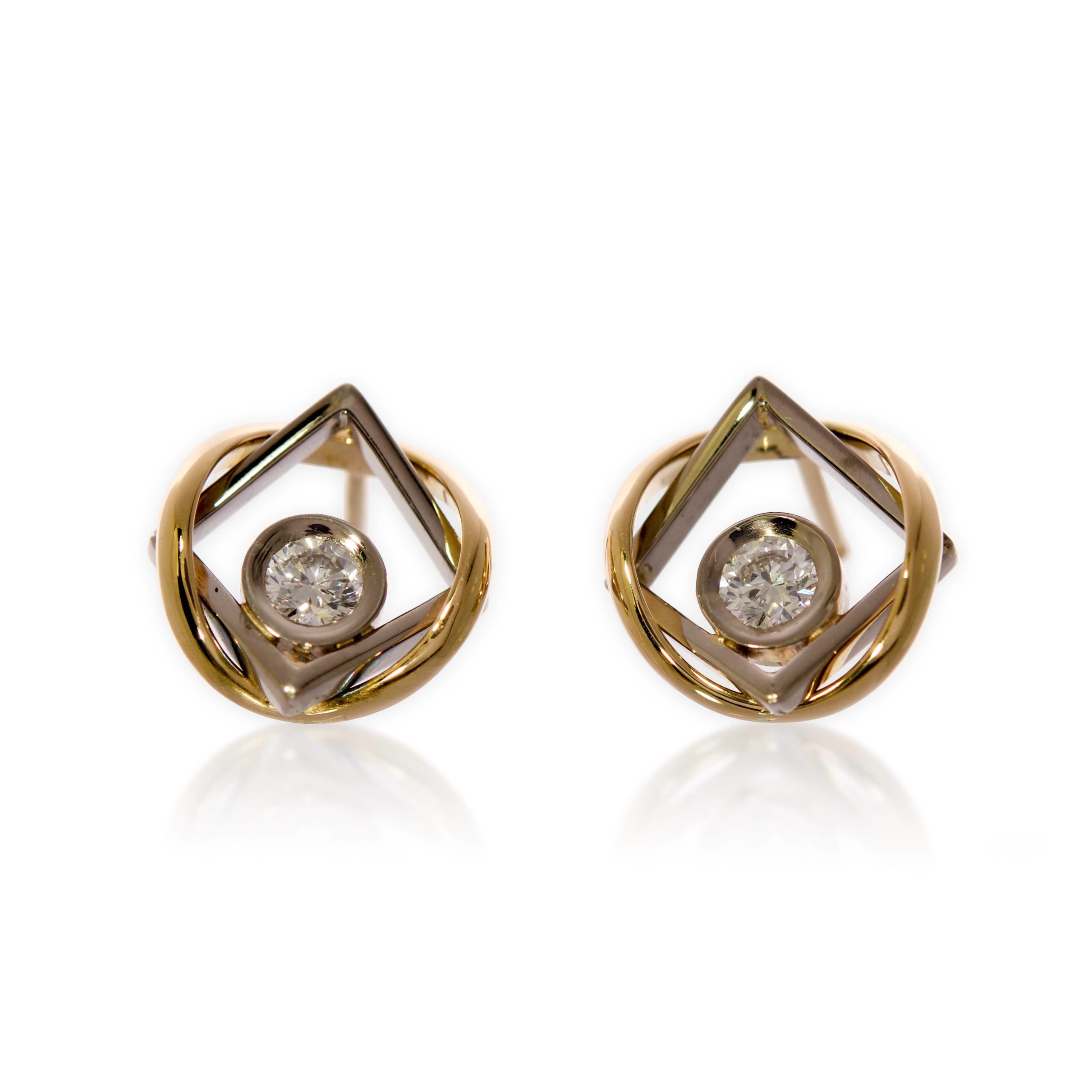 Boucles d'Oreilles d'Union Or Jaune Or Gris Diamants Boucles d'Oreilles d'Union Or Jaune Or Gris Diamants